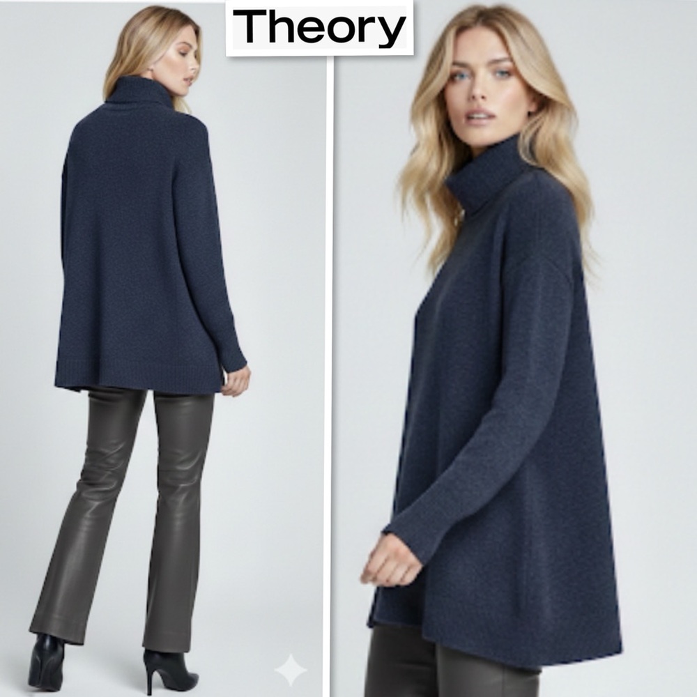 Theory Wool Long Sleeve Flared Hem Turtleneck Sweater Pullover Charcoal Sz S/P